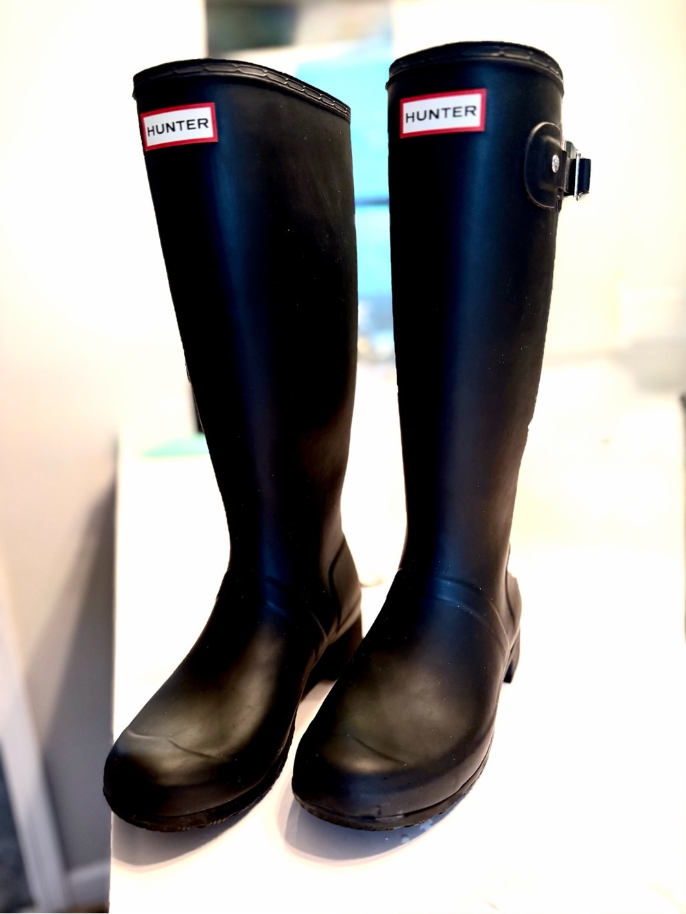Hunter Women's Tall Black Rubber Rain Boots with Logo